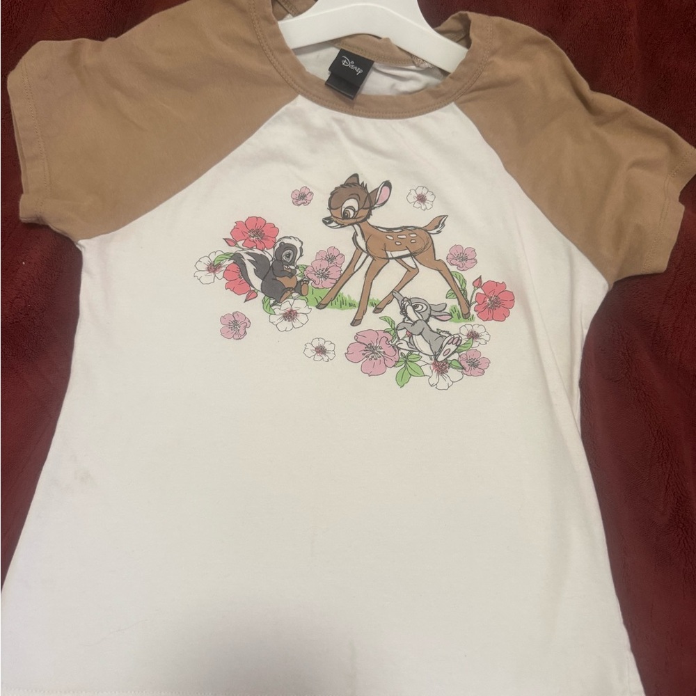 Disney Tan and White Short Sleeve Tee with Bambi Design